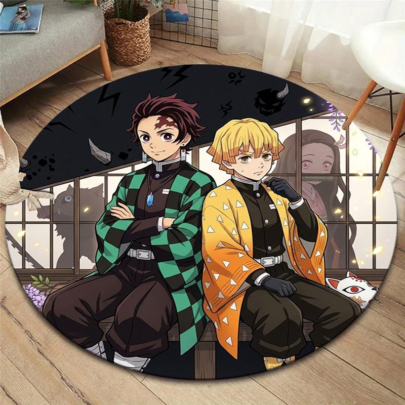 Demon Slayer Kimetsu No Yaiba Round Area Rug Carpet Rug For Living Room Bedroom Sofa Playroom Decor Nonslip Floor Mat