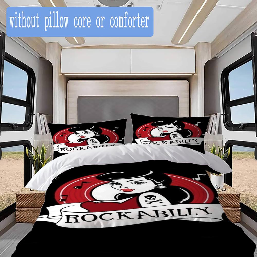 Retro Rock Poster Pattern Bedding,Quilt Set Quilt Cover Pillowcase Home Birthday Gift (1*duvet cover+2*pillowcase,without core)SSJT0917544