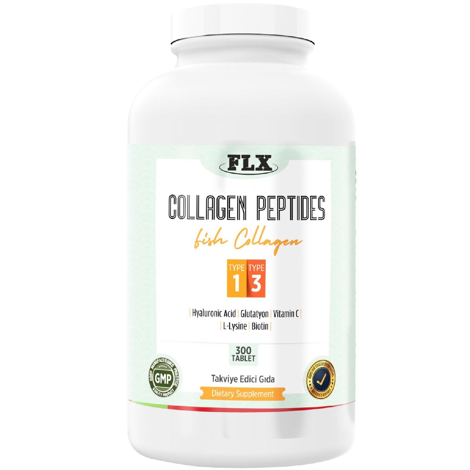 

300 Tablet Collagen Type 1-3 Multi Fish Collagen Glutathion Hyaluronic Acid Biotin L.lizin Vitamin C