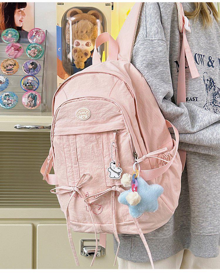 Korean Style Women's Casual Nylon Backpack - Cute, Large Capacity, Solid Color, Fresh Design, Small Laptop Compatible