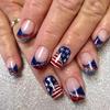 Independence Day French Tip Press On Nail Short Square Fake Nail Glues On Nail Artificial False Nail for Nail Decors