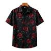 Summer Retro Hong Kong Style Men's Cool Black Background Red Printed Breathable Short Sleeved Shirt