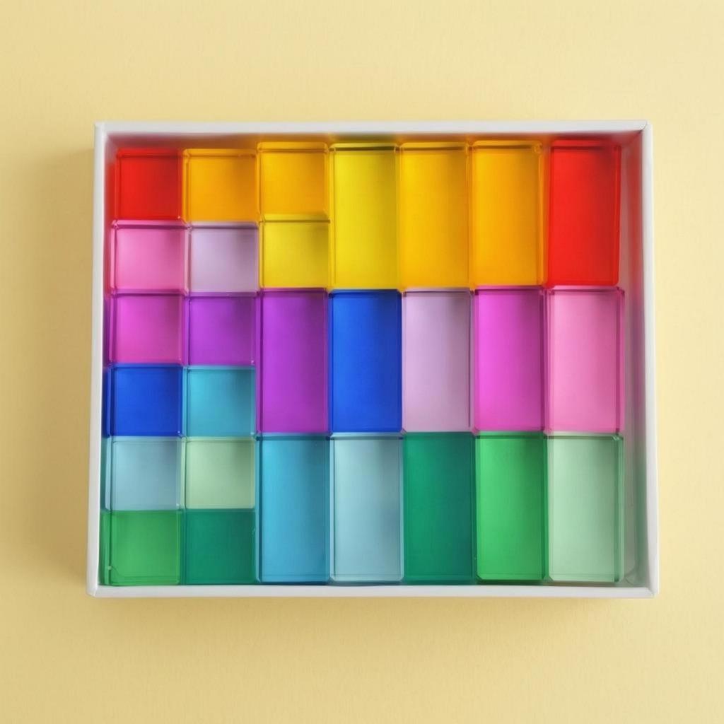 28 Pieces Rainbow Acrylic Blocks Clear Translucent Building Glossy Educational Toy