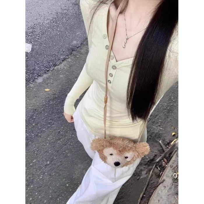 

2024 Retro Embroidery Slim Fit V-Neck Long Sleeve Women s Top S абрикосовый