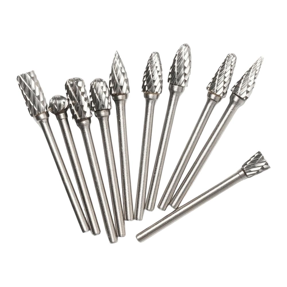 10pcs Hard Metal Carbide Rotary Burr Set Double-pattern Grinding Head Rotary File For Wood Carving Polishing Grinding