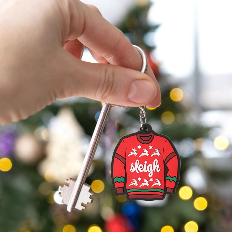 12Pcs Christmas Theme Keychain Ornaments Kids Adults New Year Gift Christmas Party Home Decoration Wallet Bag Xmas Tree Pendants
