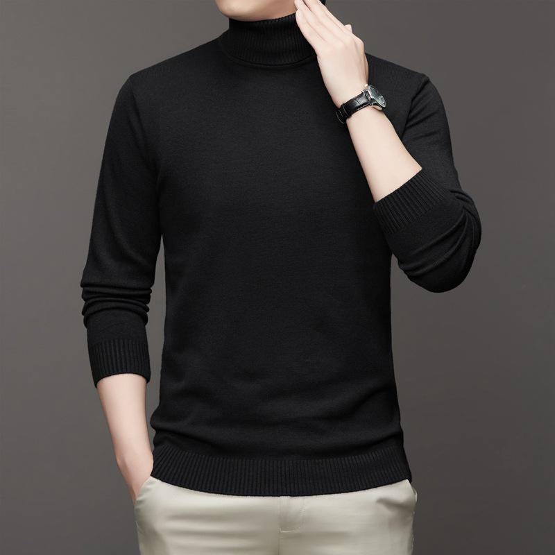 Men's Fashion Anti-Pill Turtleneck Sweater - Trendy Solid Color Knit, Long Sleeve Bottoming Shirt