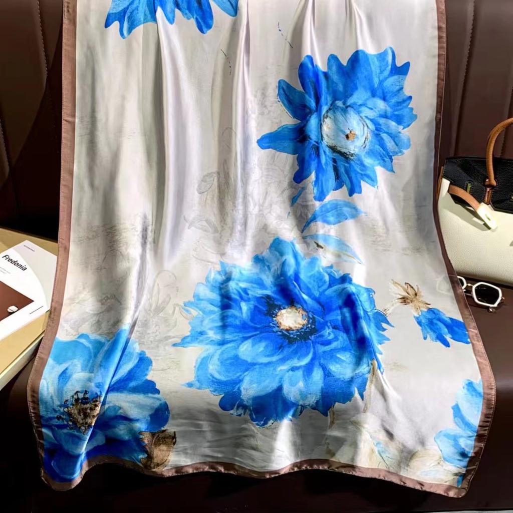 Cashew Fashion Scarf Simulation Silk Colour Blocking Temperament Beach Towel Female Silk Scarf Air Conditioning Shawl Outwear Scarf