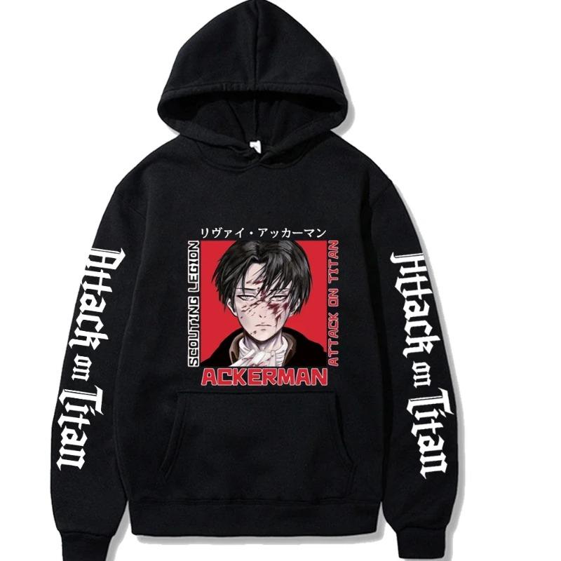 Anime Attack On Titan Levi Ackerman Graphic Print Hooded Men Women Long Sleeve Hoodies Unisex Sweatshirt Harajuku