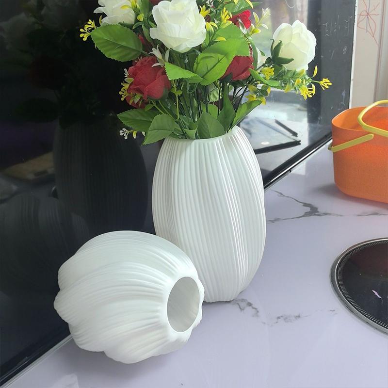 Nordic White Flower Vase Imitation Ceramic Plastic Flower Vase Living Room Desktop Decoration Wedding Centerpiece Arrangement