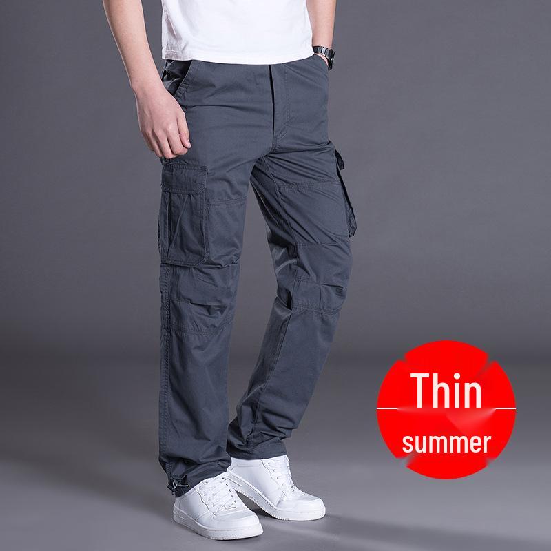 Men's Trendy Fleece-Lined Cargo Pants - Medium-Thick, Multi-Pocket, Plus Size, Loose Straight-Leg for Autumn/Winter