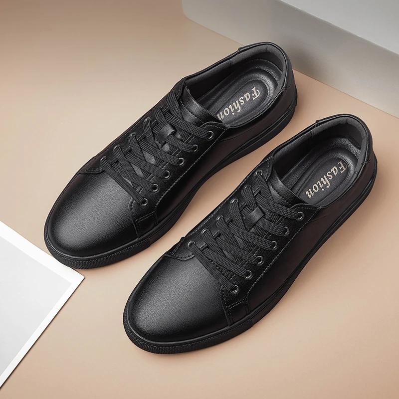Sneaker Herrenschuhe Echtes Leder Herren Freizeitschuhe Flache Herrenschuhe Neue Schwarz-Weiße Sneaker Herren Tenis Masculino Skateboard