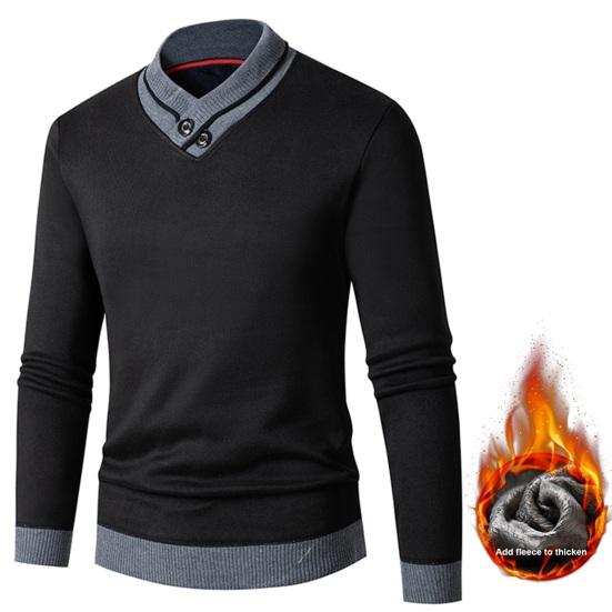 Autunno Inverno Uomo Maglione Scollo a V Lavorato a Maglia Spesso Elastico Caldo Maniche Lunghe Pullover Slim Fit Colore a Contrasto Lunghezza Media Uomo Biancheria Intima Termica
