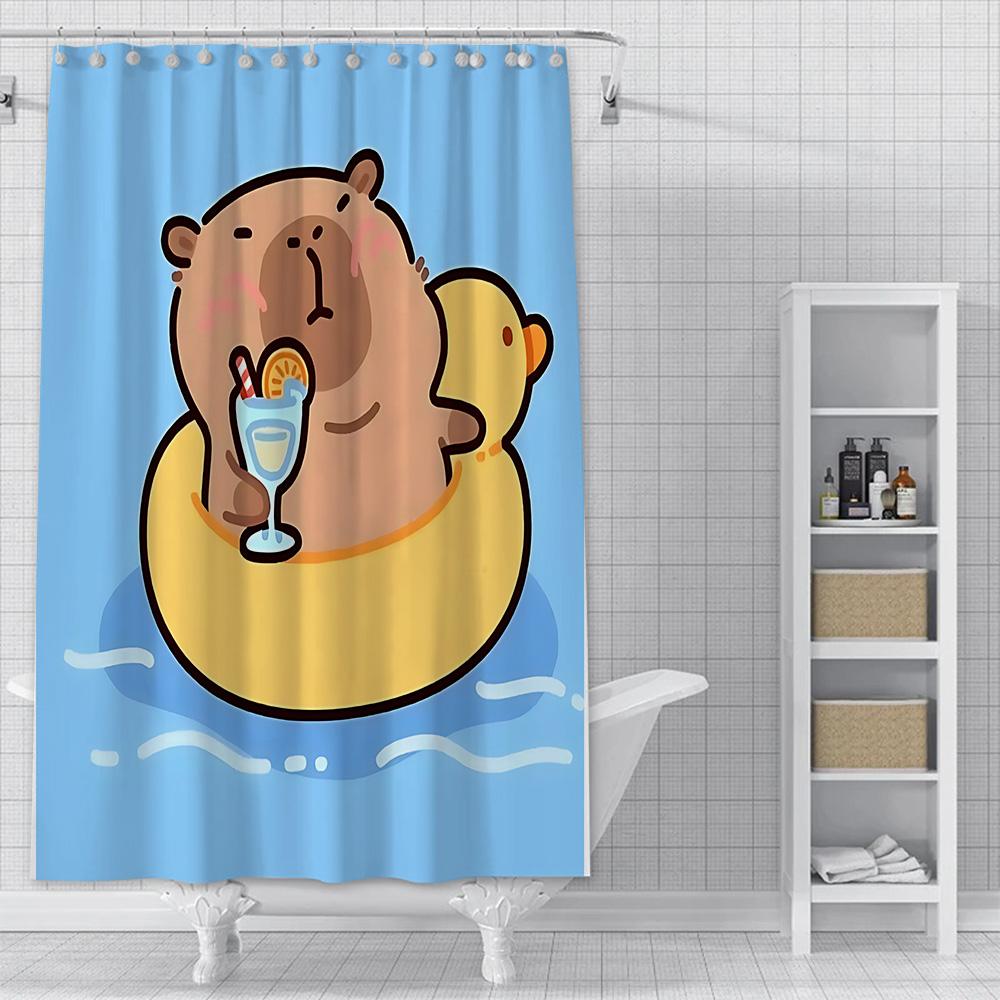 Zasłona Prysznicowa Wodoodporna Tkanina Poliestrowa Farba Kolorowa Kąpiel Słodkie Kapybary Zasłony Dom Łazienka Dekor Zasłona Z Hakiem