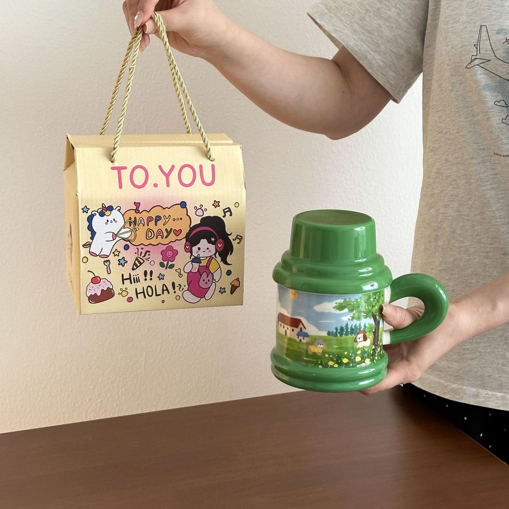 Ceramic Cup High Value Mug with Lid Office Household Water Cup Practical Hand Souvenir Gift for Friends and Customers