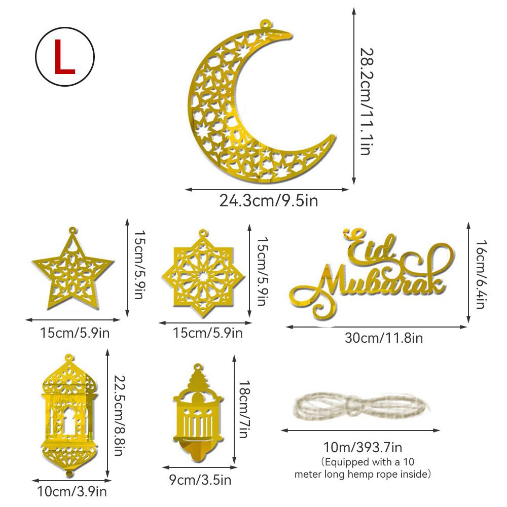 Eid Mubarak Pendant Decoration Star Moon Hanging Ornament Acrylic Mirror Ramadan Kareem Home Background Muslim Party Supplies