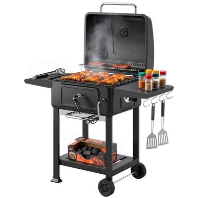 Charcoal BBQ Grill with Adjustable Charcoal Pan, Large Barbecue Grill Smoker with Side Tables, Temperature for Outdoor