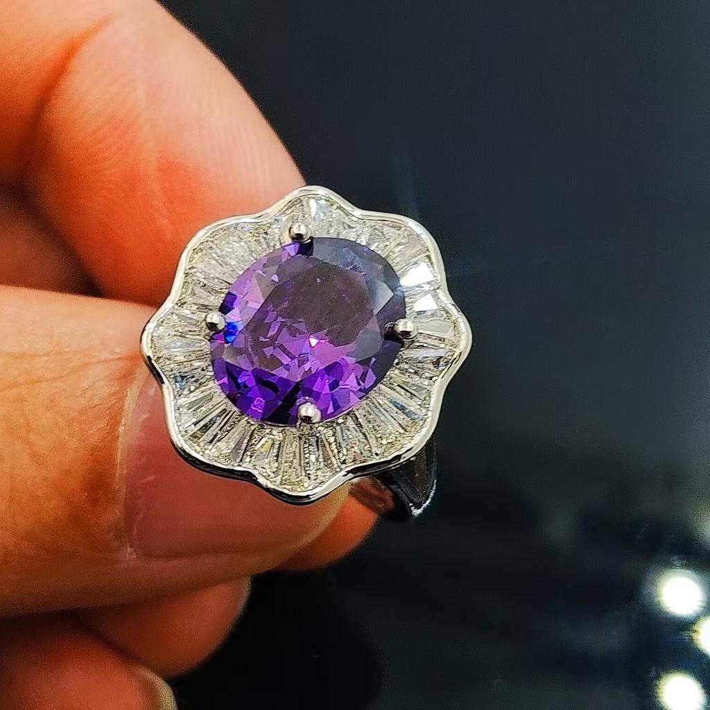 High-End Jewelry Exaggerated Coconut Egg-Shaped High Carbon Diamond Ring Classic Versatile Colored Treasure Ring Women