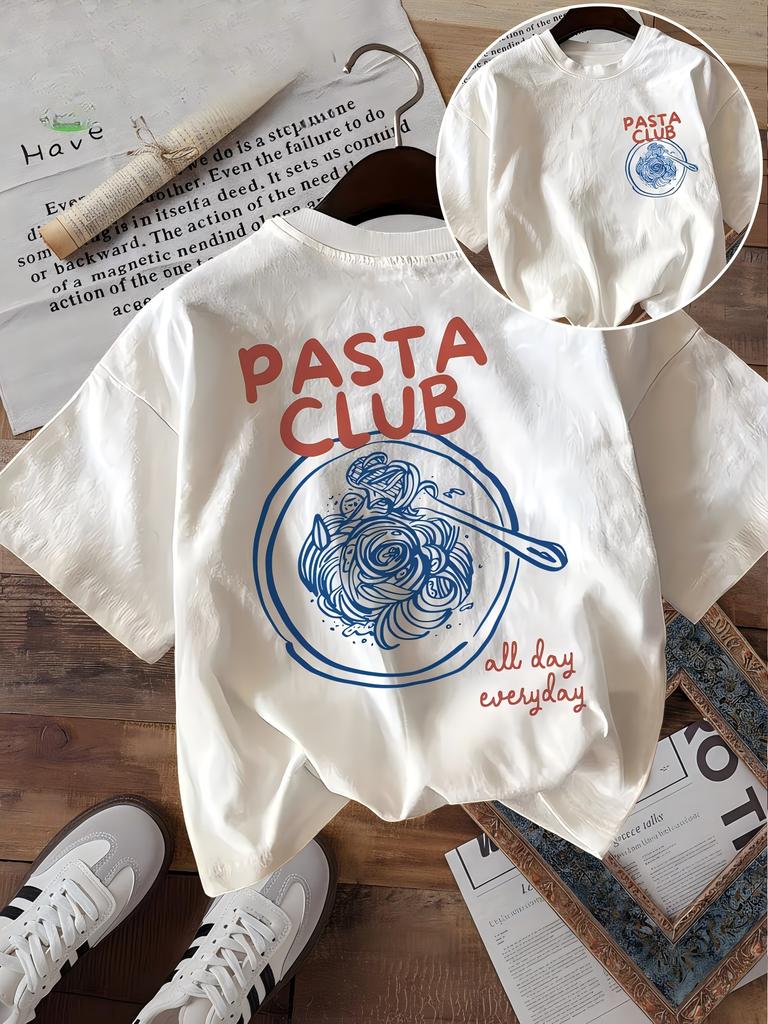 T-shirt Grafica Pasta Club Unisex Estate Italiana Stampa Spaghetti Tee Estetica Vintage Harajuku Manica Corta Top Estivo Casual
