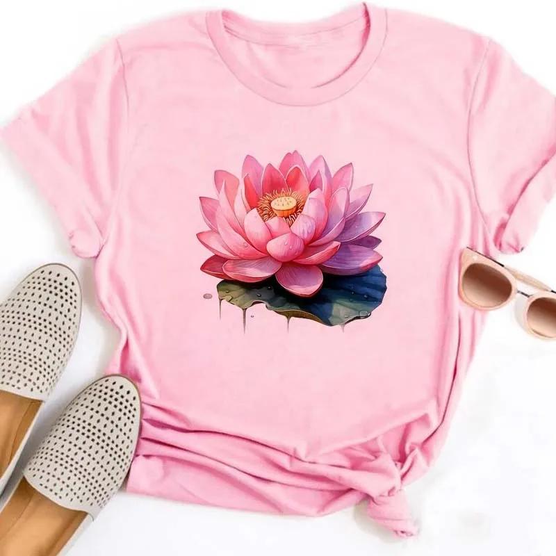

Trendy Lotus Flower Print Women T-shirt Streetwear Short Sleeves Tee Tops Summer Cute Women Clothes Tops Graphic T Shirts 4XL