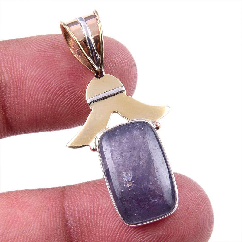

Natural Iolite Gemstone 925 Solid Sterling Silver Two Tone Pendant 1.50 e5v57