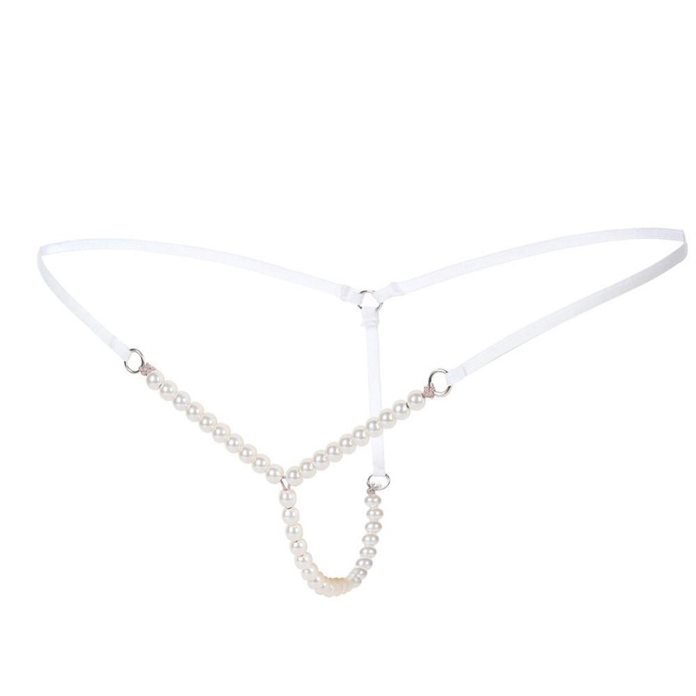 Sexy Women Pearl G-String And Thongs Solid Low Waist Underwear 
