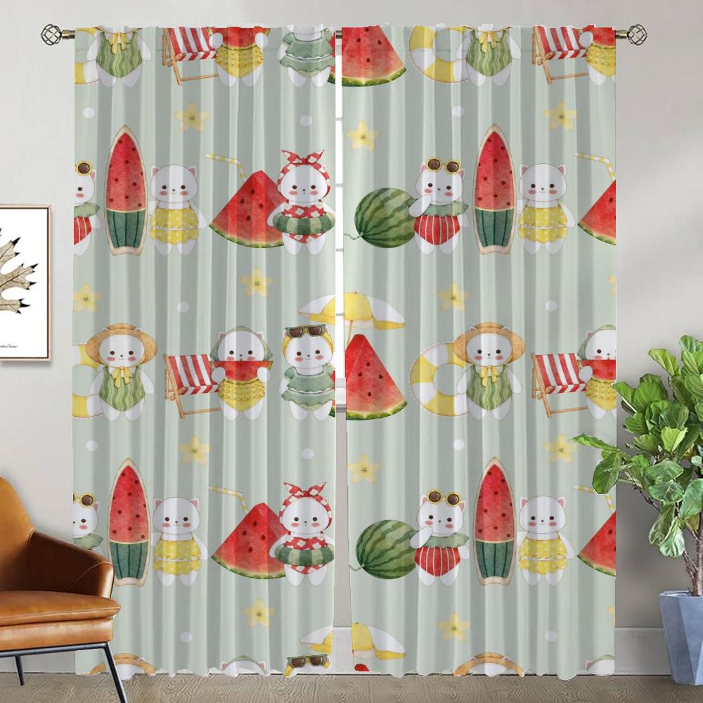 

Watermelon Kitty Blackout Curtains for Living Room Partition Shades Home Interior Curtains 2 Pieces Window Curtain Kitchen Child W50xH70cmx2pcs-CL
