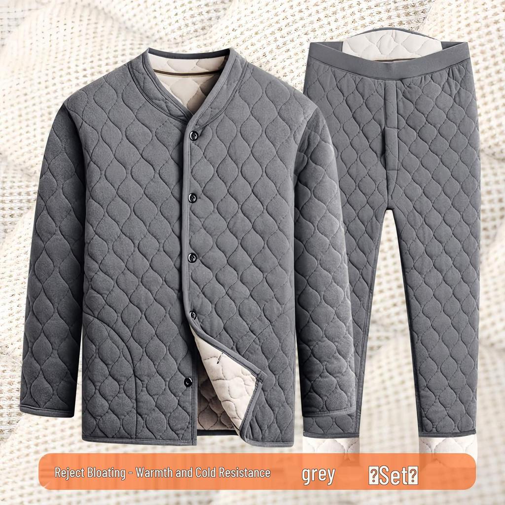 Men's Cozy Winter Underwear Set: Velvet-Lined Cardigan Jacket, Autumn Long Johns for Dad & Grandpa