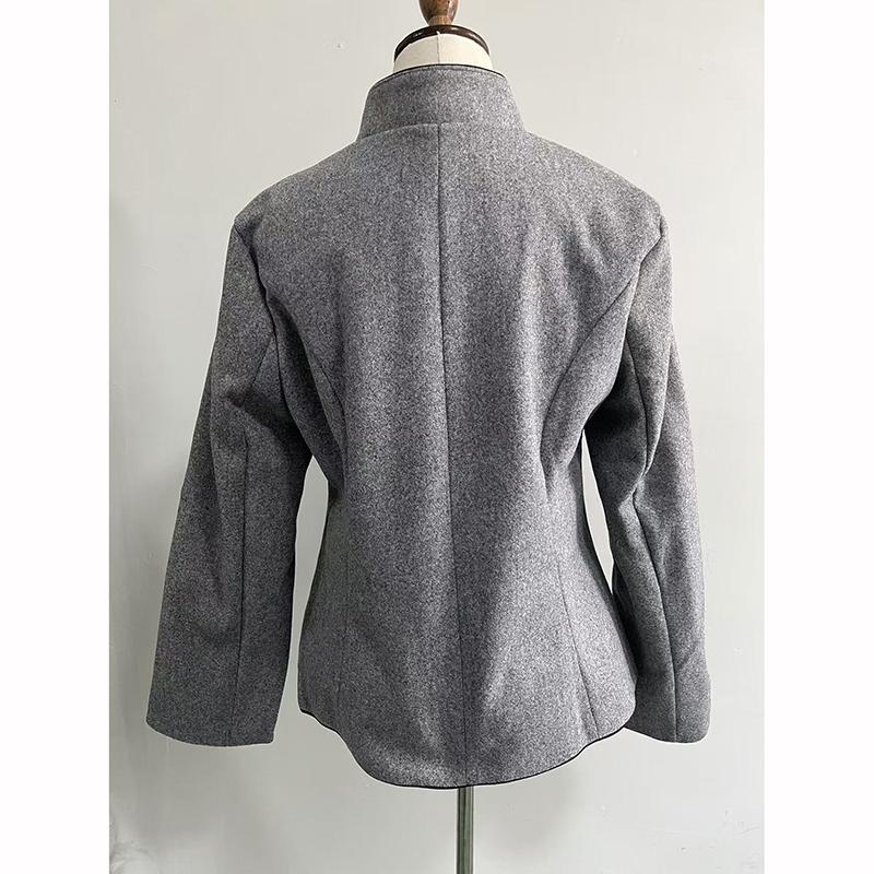 Single Slim Jacket Turtleneck Long Sleeved Coat Winter Elegant Pocket Short Outwear