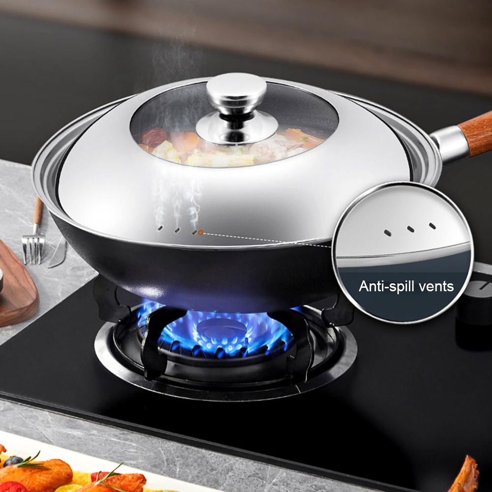 COOKER KING Visible Cooking Wok Pan Lid Stainless Steel Universal Pan Cover Visible Replaced Lid for Frying Wok Pot Quality Dome