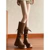 Pleated Pile Boots Two Wear Brown Boots Women's 2025 Thick Sole But Knee Small Tall Knight Boots