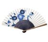 [Hanakanzashi] Women's Folding Fan, Morning Glory Pattern, Indigo Blue, with Fan Case, Cotton Fabric, 21cm