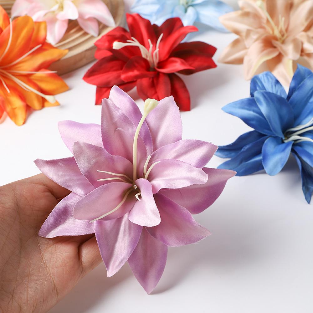 5/10Pcs Lily Artificial Flower Heads Hawaiian Silk Flower for Home Decoration Beach Holiday Wedding Girl Hair Accessories Decor