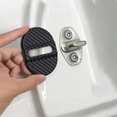 4Pcs Carbon Fiber Door Lock Covers – Universal Shock-Absorbing, Noise-Reducing, Rainproof, Easy Peel & Stick Fit for Sedans/SUVs