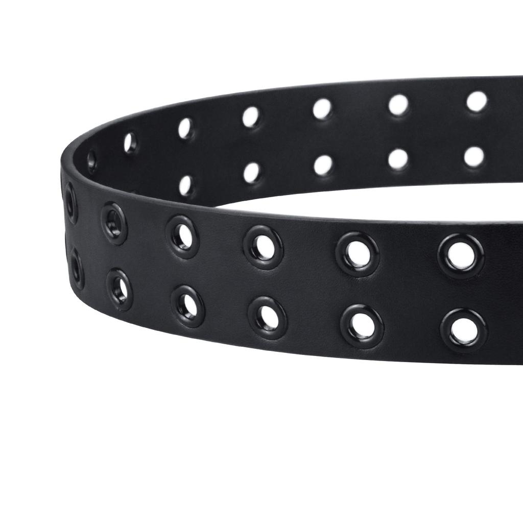 [maikun] Women's and Men's Belt, Large Size, Leather, Casual Belt, Double Pin, Punk Rock, Black, 120cm