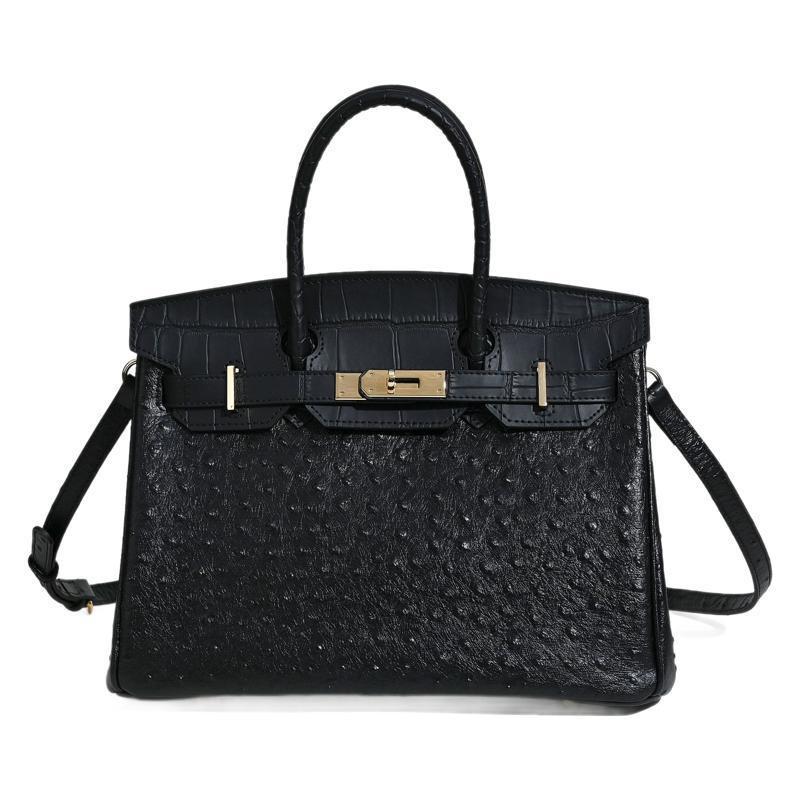 2024 Neue Damen Tasche Straußenmuster Echtes Leder Premium Platin Modisch Spleißtechnik Große Kapazität Pendler Handtasche