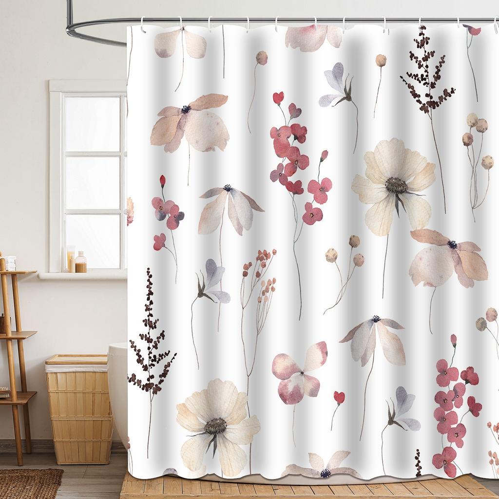 Shower Curtain Flower And Plant Leaf Polyester 3D Digital Printing Shower Curtain Waterproof And MildewProof Shower Bathroom Partition Curtain
