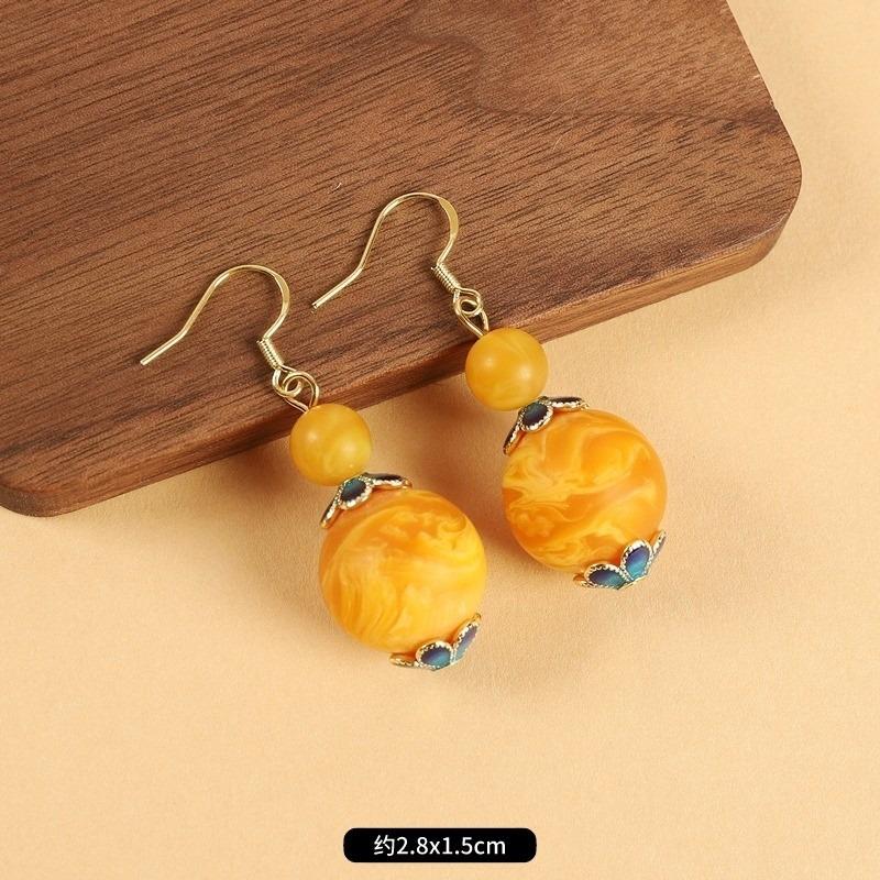 Niche design beeswax earrings retro long literary temperament women's antique cheongsam simple Tibetan earrings