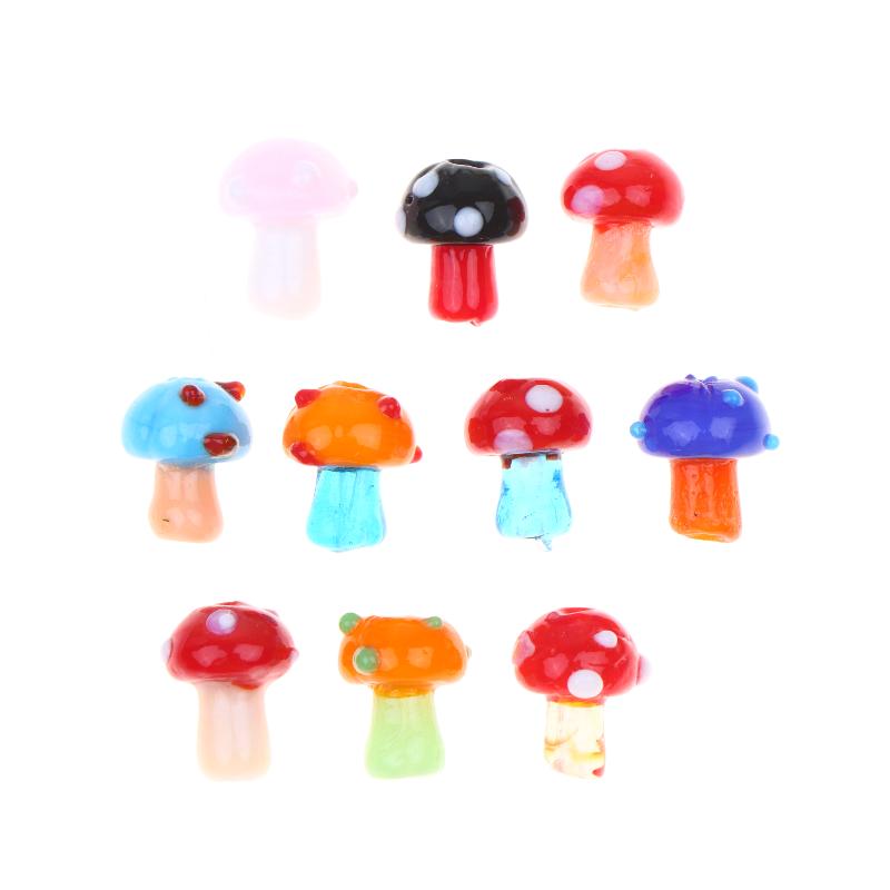 10Pcs Mushroom Ceramic Beads Cute Mini Colorful Loose Spacer Beads For Diy Jewelry Making Bracelet Necklace Accessories
