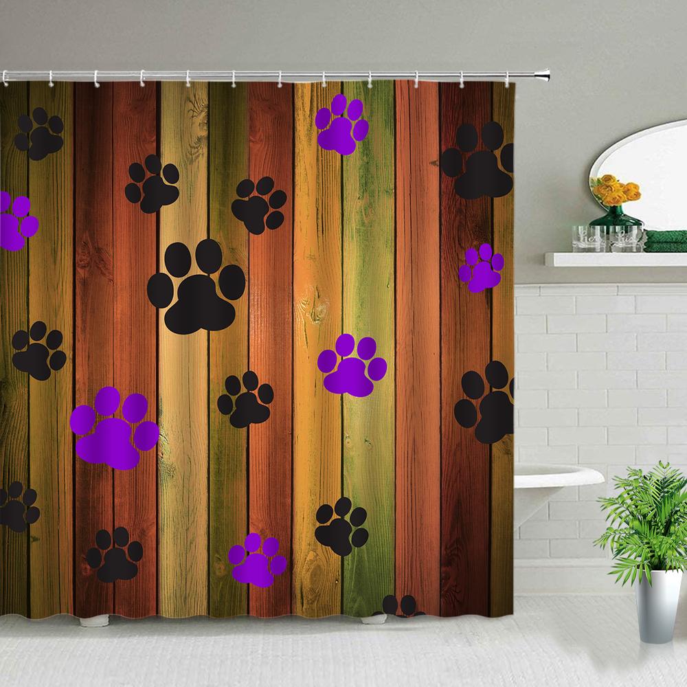 Cortinas de Ducha de Tela Impermeable 3D Set Estampado de Huella de Perro Animal Tela de Poliéster Decoración de Baño para Niños en Casa Cortinas de Baño con Ganchos