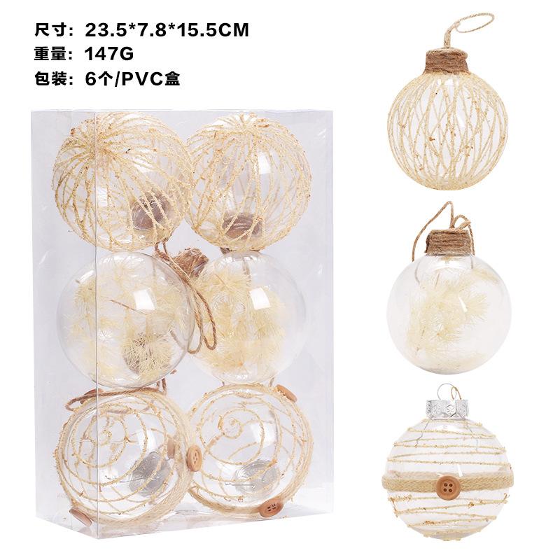 

6Pcs Transparent Christmas Sphere Set Xmas Sphere Omnaments Christmas Tree Diy Twine Braided Design Dried Flower Sphere Decoration 8cm
