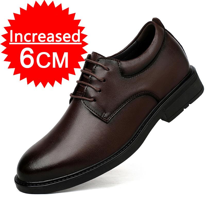 Men Leather Shoes For Men Business Dress Shoes Office Invisible Inner Height Increasing Casual Men's Shoes 6/8 CM Wedding Shoes