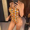 Flowers Printed High Cut Backless Monokini Women Swimwear One Piece Swimsuit Female Padded Floral Bather Bathing Suit Swim