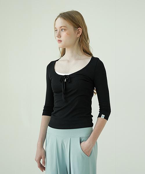 Reina Mora Shell String U-Neck 3/4 Sleeve Black 2