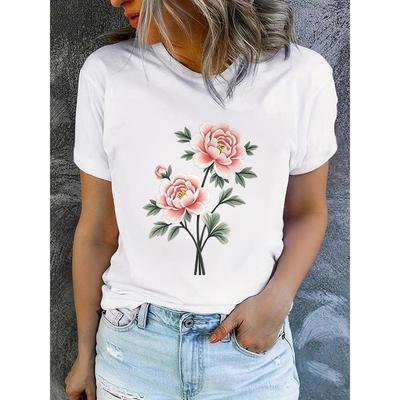 T-shirt da donna estive a maniche corte stampate, alla moda e casual, lavabili in lavatrice, vestibilità comoda, stampa piatta 2D