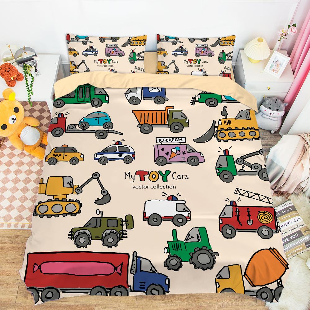 Construction Vehicles Boys Excavator Duvet Cover Truck Excavator Bedding Set For Teens Child Old Retro Car Theme Room Decor