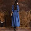 Johnature Niche Cotton Embroidery Frenulum Solid Color A-Line Dress Woman Spring Half Sleeve V-Neck Dress