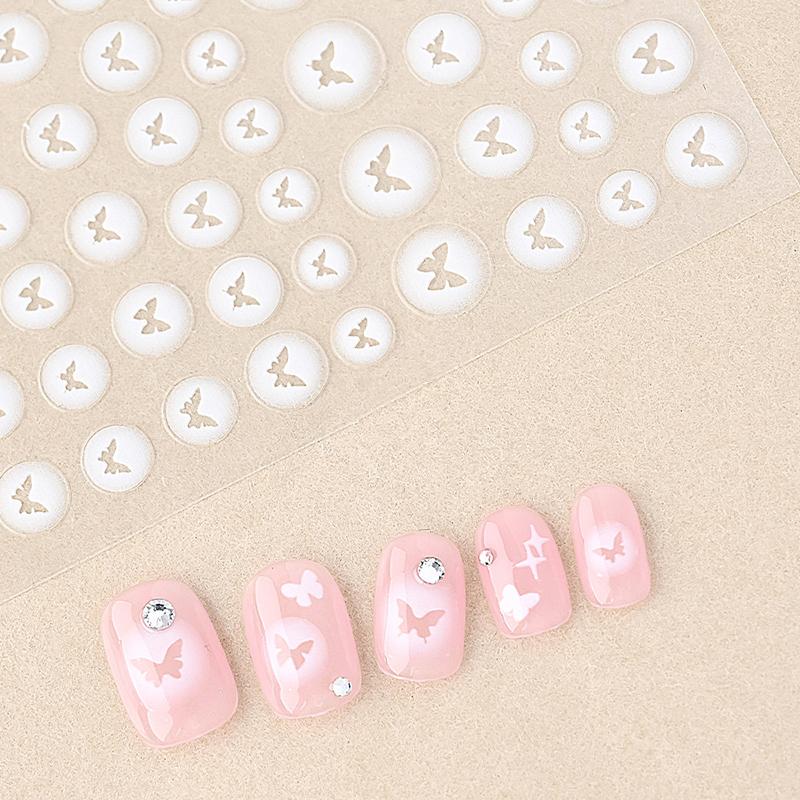 Halo Dyed Semi Transparent Hollow Butterfly Nail Sticker Love Star White Non Spray Nail Decoration Sticker