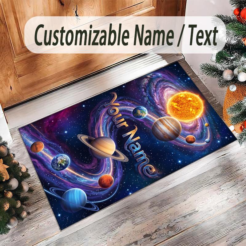 Cosmic Theme Crystal Velvet Floor Rug Personalized Custom Name Text Warm Carpet Home Decoration