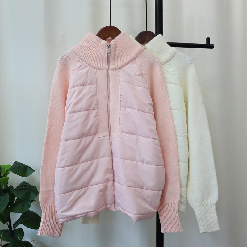 Design Sense Niche Splicing Cotton Clothes Knitted Cardigan Autumn and Winter New Loose Temperament Zipper Sweater Jacket Women